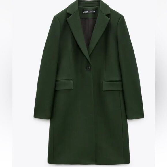 ZARA WOMEN NEW MENSWEAR STYLE WOOL COAT MANTECO BOTTLE GREEN SIZE SMALL - Picture 1 of 7